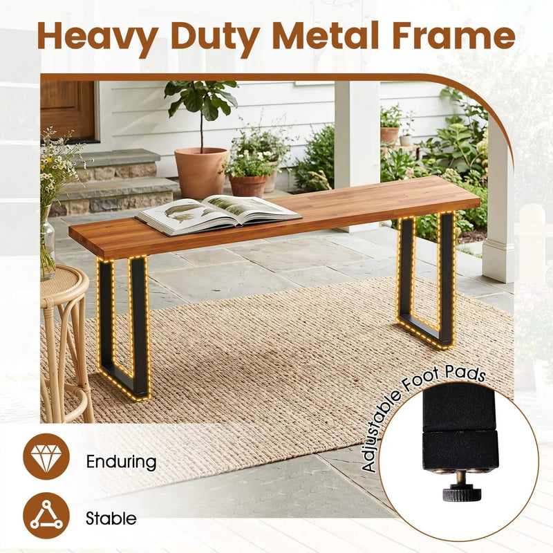 47.5" Acacia Wood Patio Bench with Metal Legs by DirectDeals
