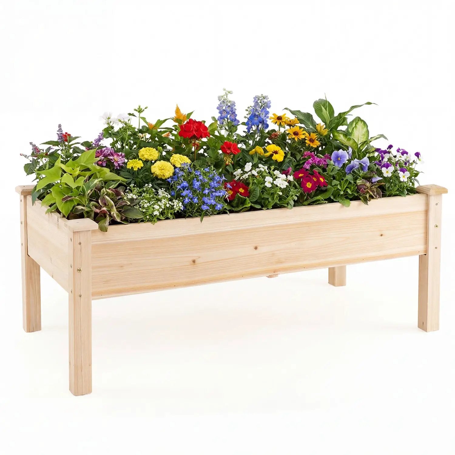Set of 2 Wooden Raised Garden Bed with Legs Natural Fir Wood Elevated Planter Box by DirectDeals