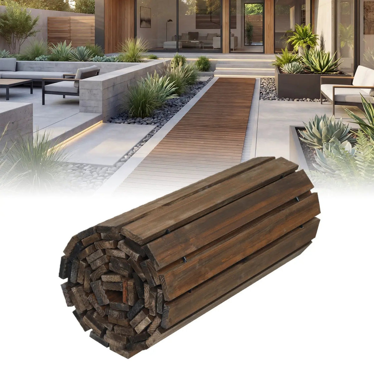 12 FT Wooden Garden Pathway 22 Inches Wide Outdoor Roll out Straight Walkway, photo 5 of 10