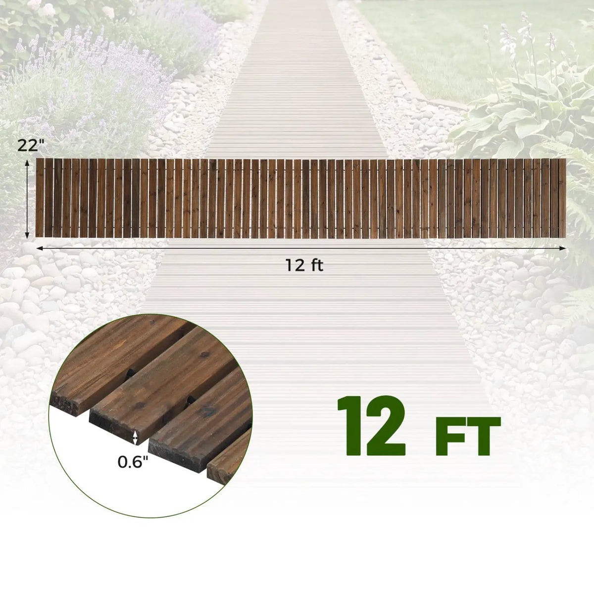 12 FT Wooden Garden Pathway 22 Inches Wide Outdoor Roll out Straight Walkway, photo 6 of 10