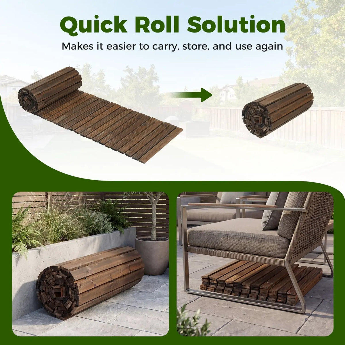 12 FT Wooden Garden Pathway 22 Inches Wide Outdoor Roll out Straight Walkway, photo 9 of 10