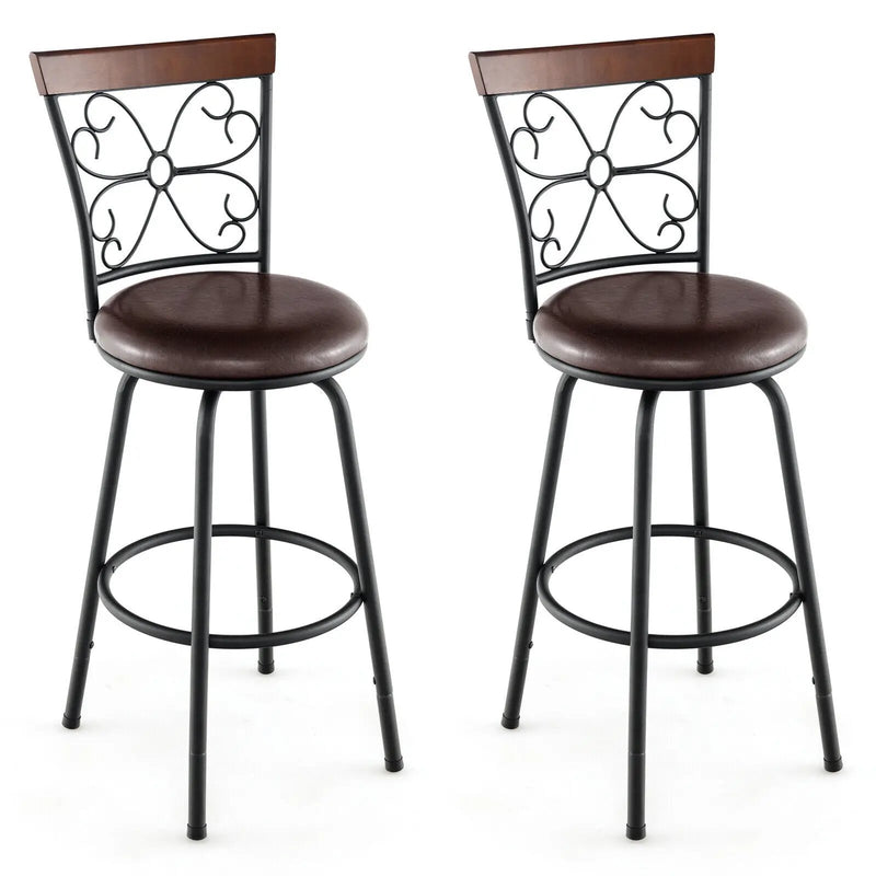 2 Pieces 24-30 Inch Adjustable PU Cushioned Swivel Barstools-Brown by DirectDeals