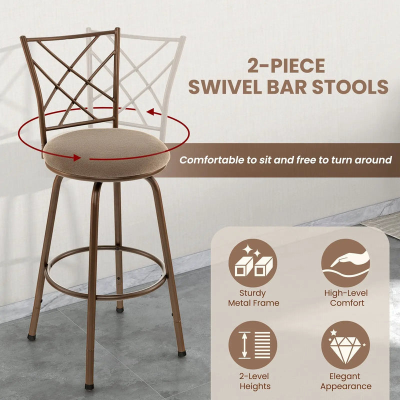 2 Pieces Swivel Pluch Fabrice Cushioned Bar Stool Set-Brown by DirectDeals