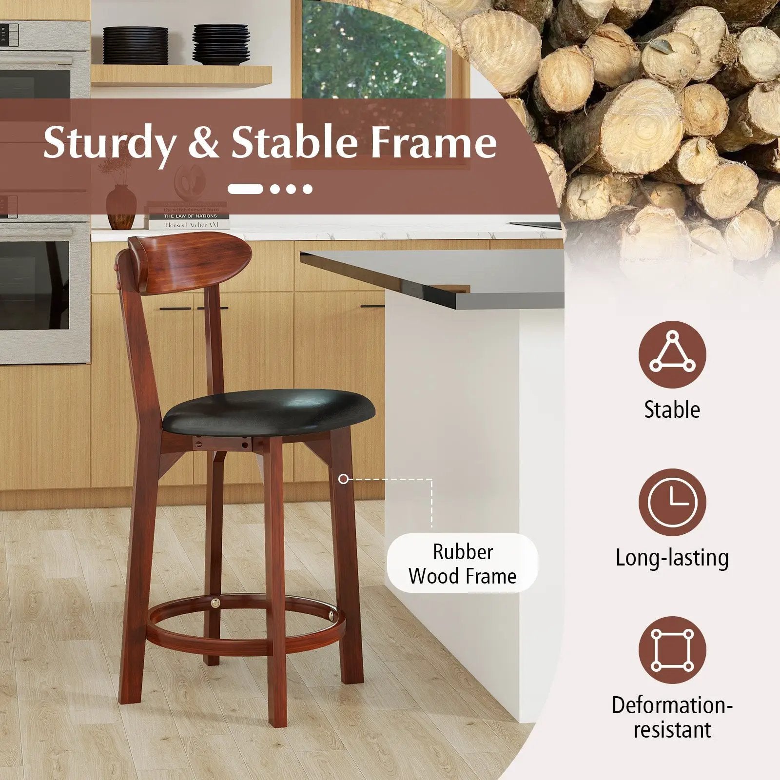 24-Inch Upholstered Counter Height Dining Chairs, Set of 2 by DirectDeals