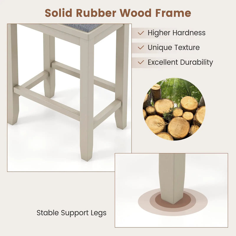2 Pieces 25 Inch Upholstered Bar Stool Set with Solid Rubber Wood Frame and Footrest by DirectDeals