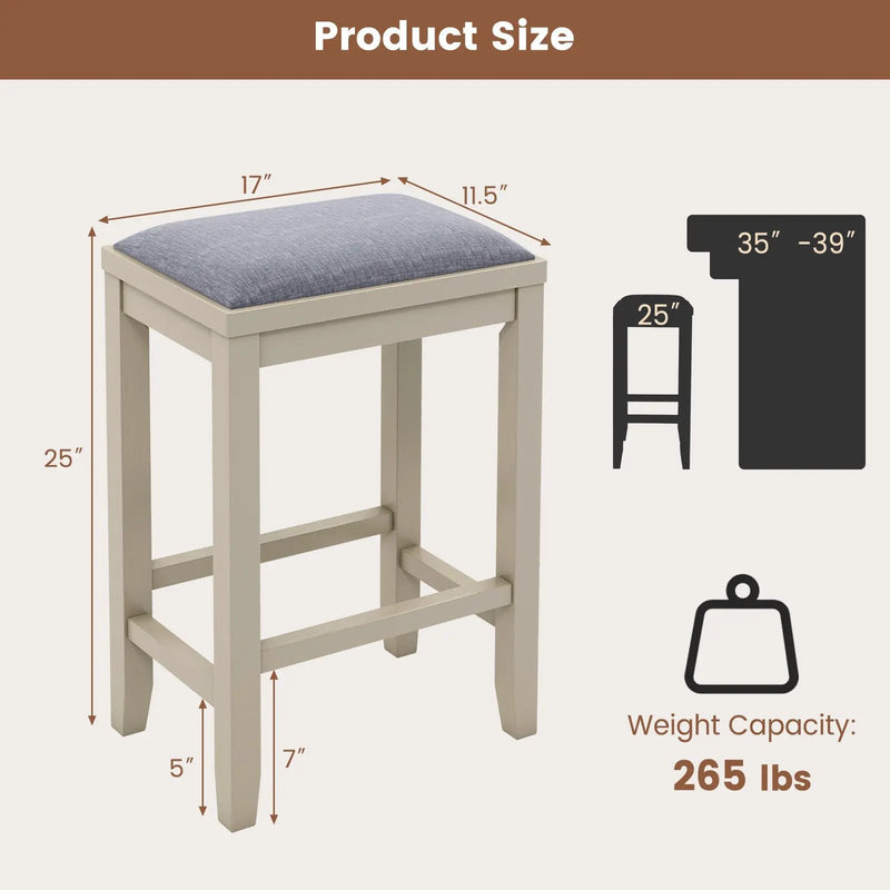 2 Pieces 25 Inch Upholstered Bar Stool Set with Solid Rubber Wood Frame and Footrest by DirectDeals