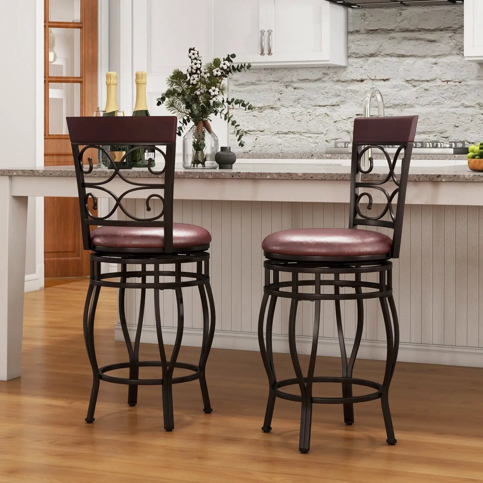 Set of 2 26 Inch Bar Stool with Backrest and Footrest by DirectDeals