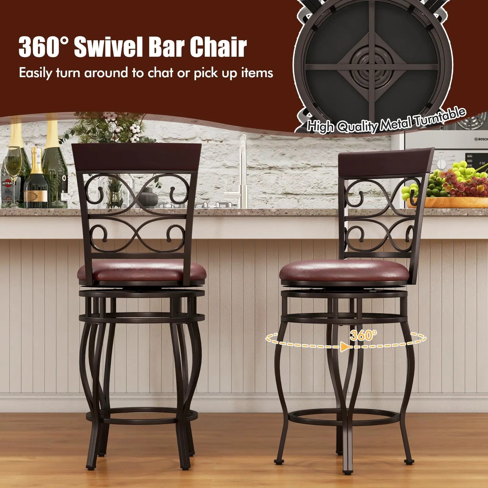 Set of 2 26 Inch Bar Stool with Backrest and Footrest by DirectDeals