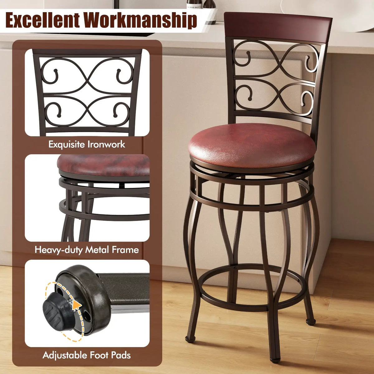 Set of 2 26 Inch Bar Stool with Backrest and Footrest, photo 6 of 9