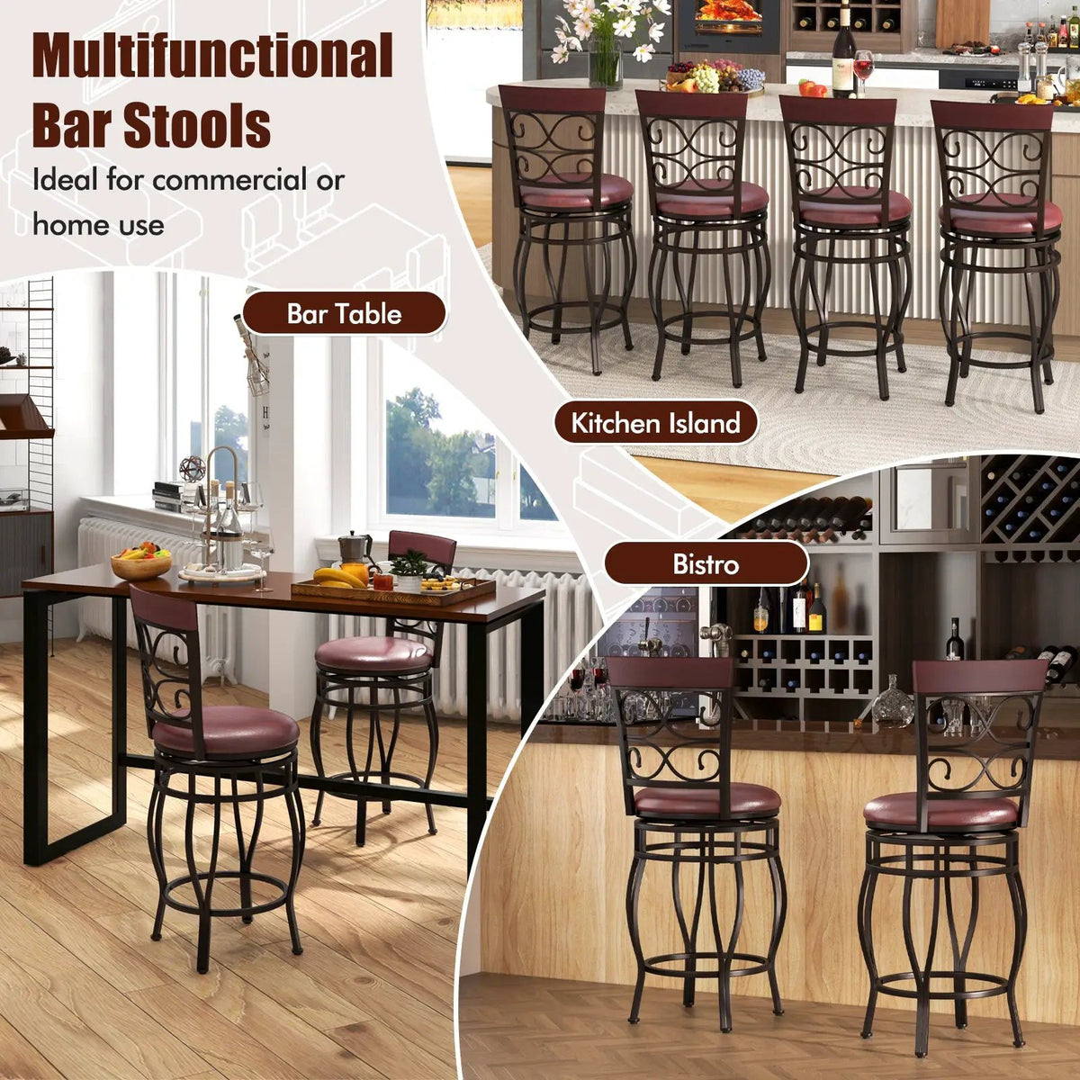 Set of 2 26 Inch Bar Stool with Backrest and Footrest, photo 8 of 9