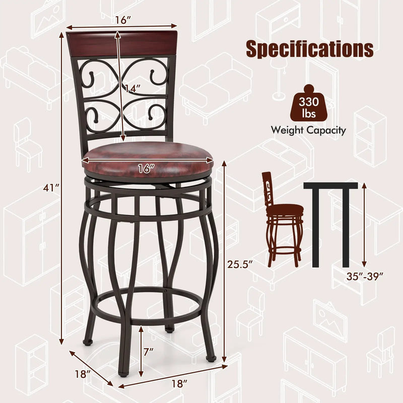 Set of 2 26 Inch Bar Stool with Backrest and Footrest by DirectDeals