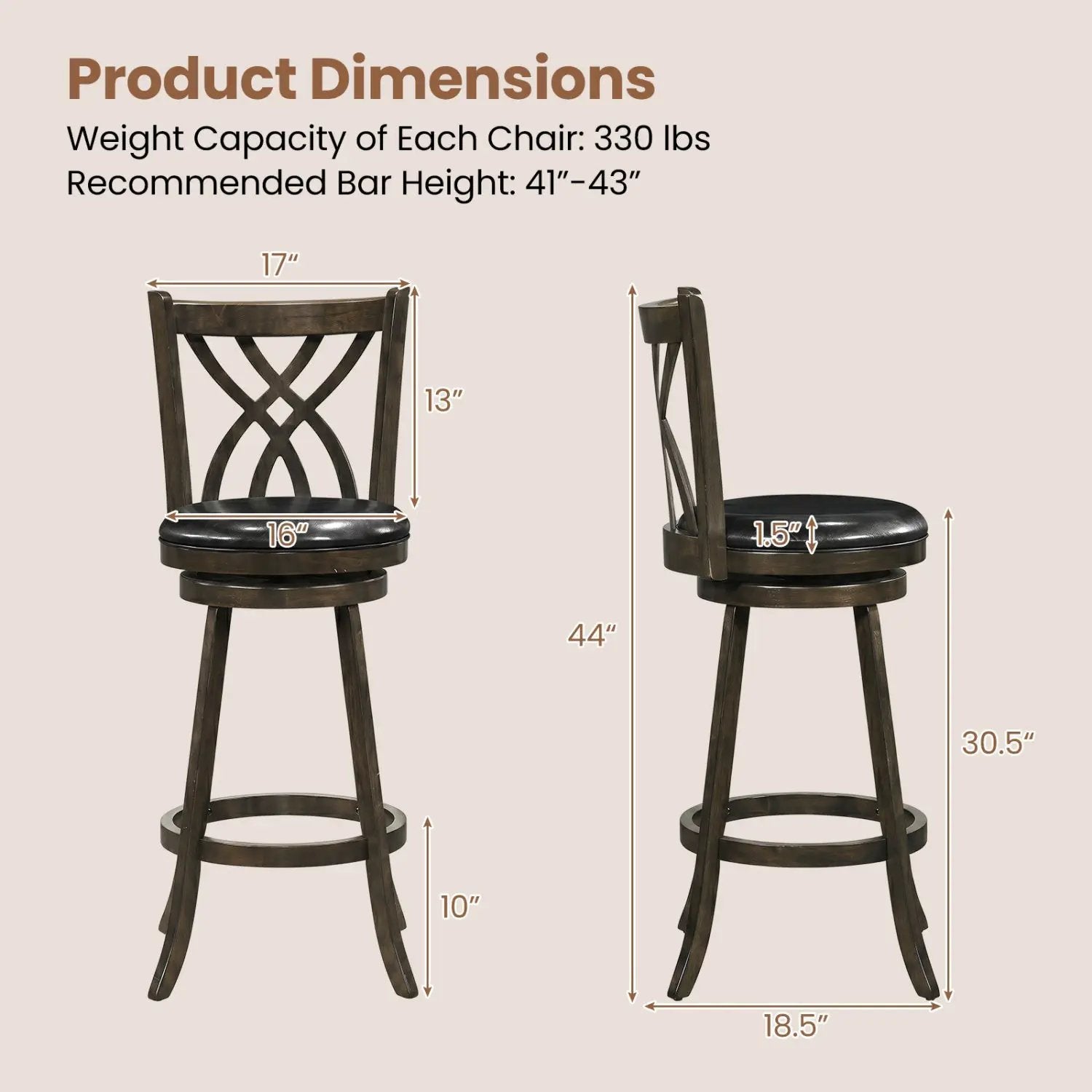 Counter Height Swivel Bar Stools Set of 2 - 29 Inch by DirectDeals