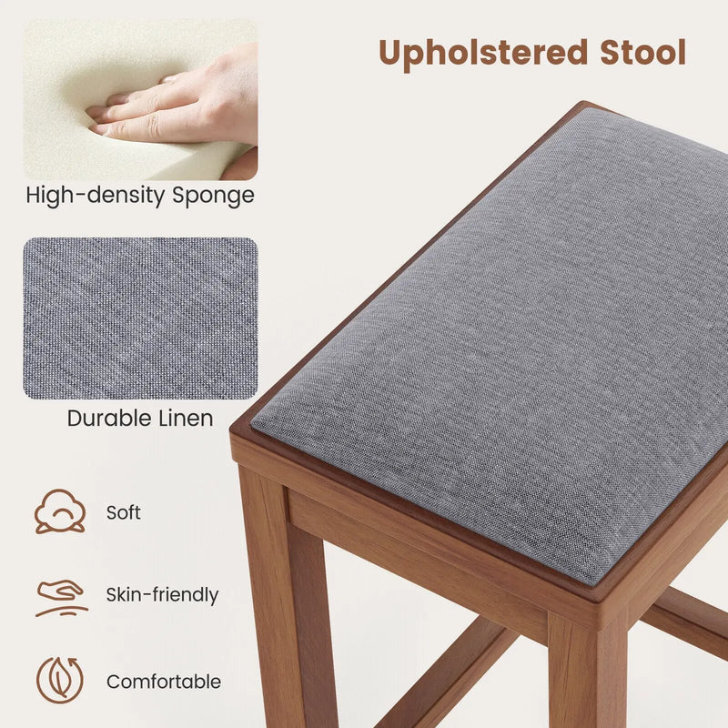 2 Pieces 31 Inch Upholstered Bar Stool Set with Solid Rubber Wood Frame and Footres by DirectDeals