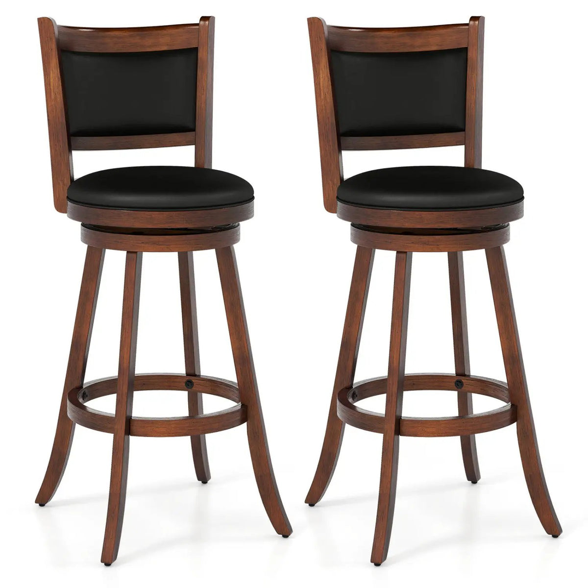 Set of 2 29 Inch Swivel Bar Height Stool Wood Dining Chair Barstool, photo 9 of 10