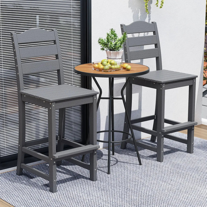 Set of 2 30 Inches HDPE Outdoor Counter Height Bar Stools with Backs-Gray by DirectDeals