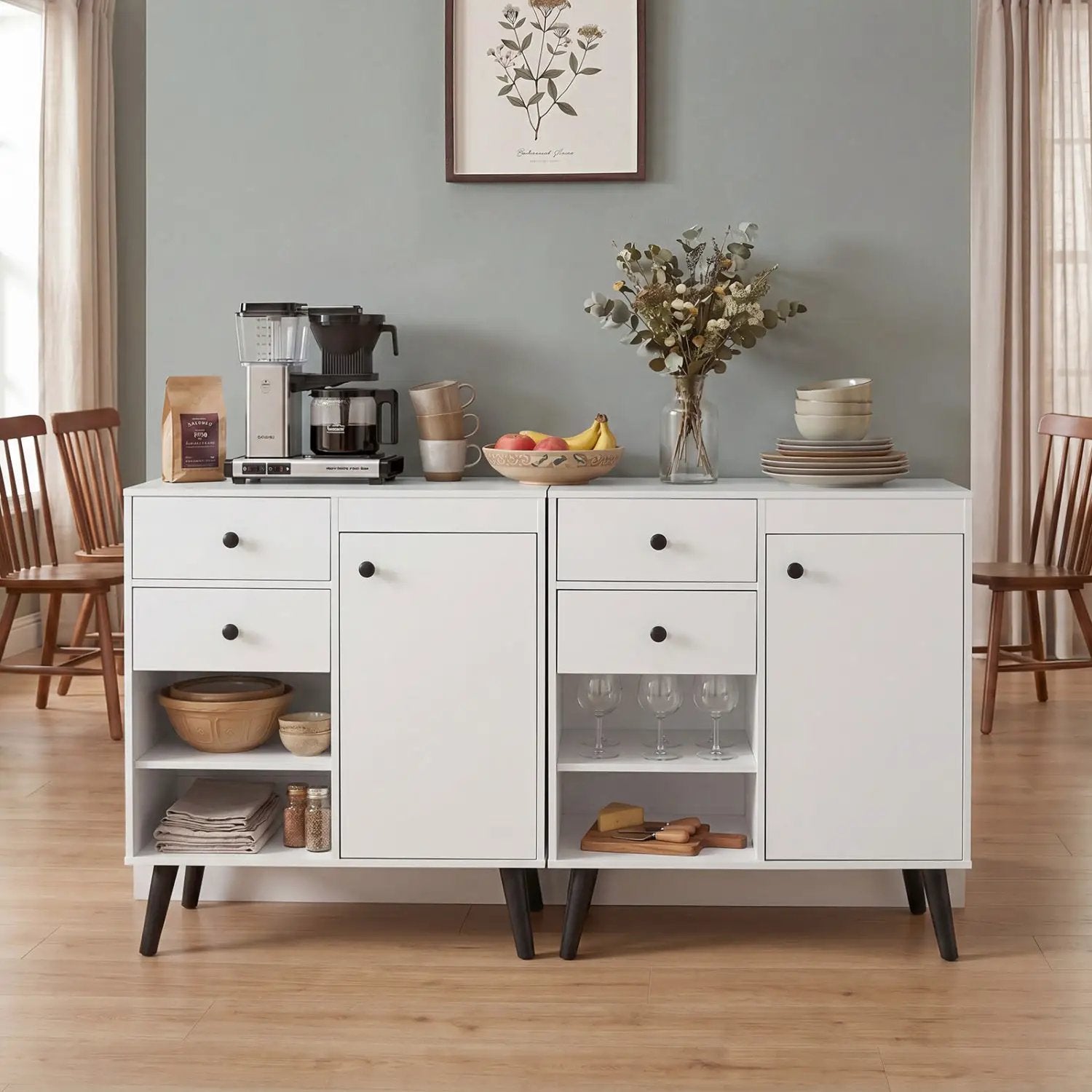 31" Buffet Cabinet Set of 2 with Drawers and Shelves by DirectDeals