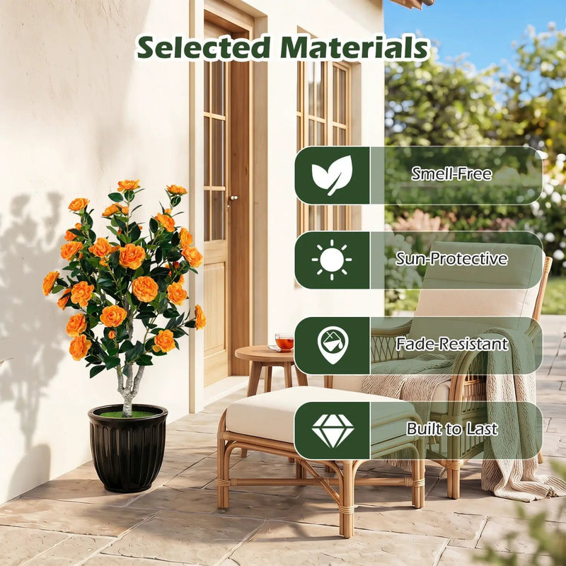 Artificial Camellia Tree 39.5" with Cement Pot - Set of 2 by DirectDeals
