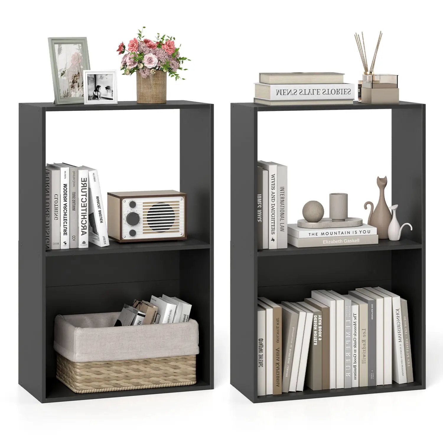3-Tier Bookshelf with Open Storage - Set of 2 by DirectDeals