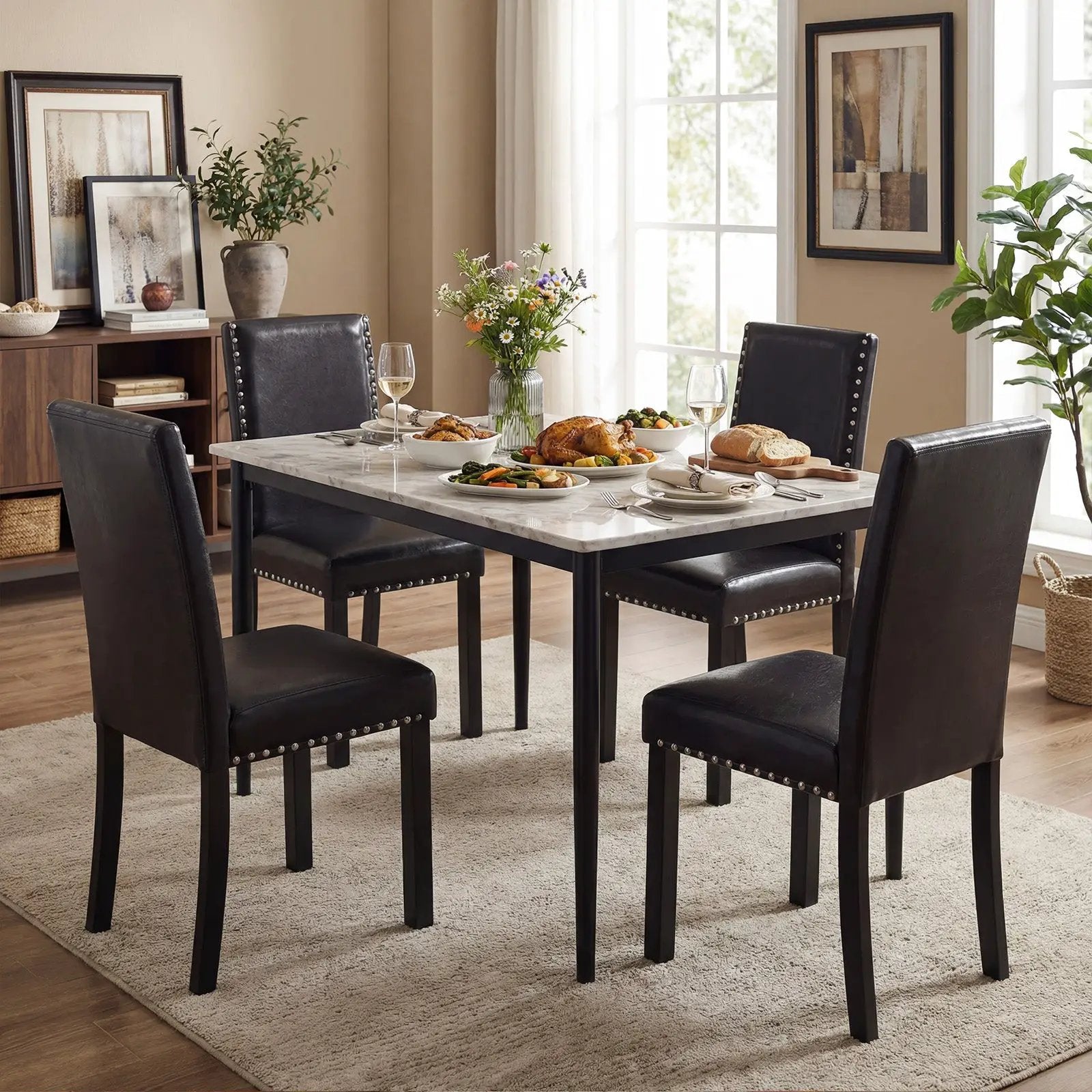 Set of 2/4 Dining Chairs Faux Leather Upholstered Parsons Kitchen Chairs by DirectDeals