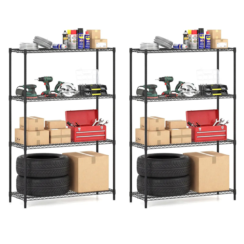 Set of 2 4-Tier Metal Storage Shelving Unit with V-Shaped Wire Rack-Black by DirectDeals