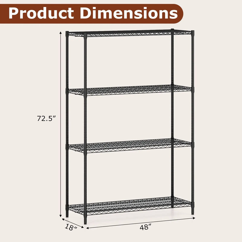Set of 2 4-Tier Metal Storage Shelving Unit with V-Shaped Wire Rack-Black by DirectDeals