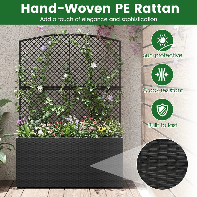Set of 2 58 Inch Raised Garden Bed with Trellis and Wicker Planter Box by DirectDeals