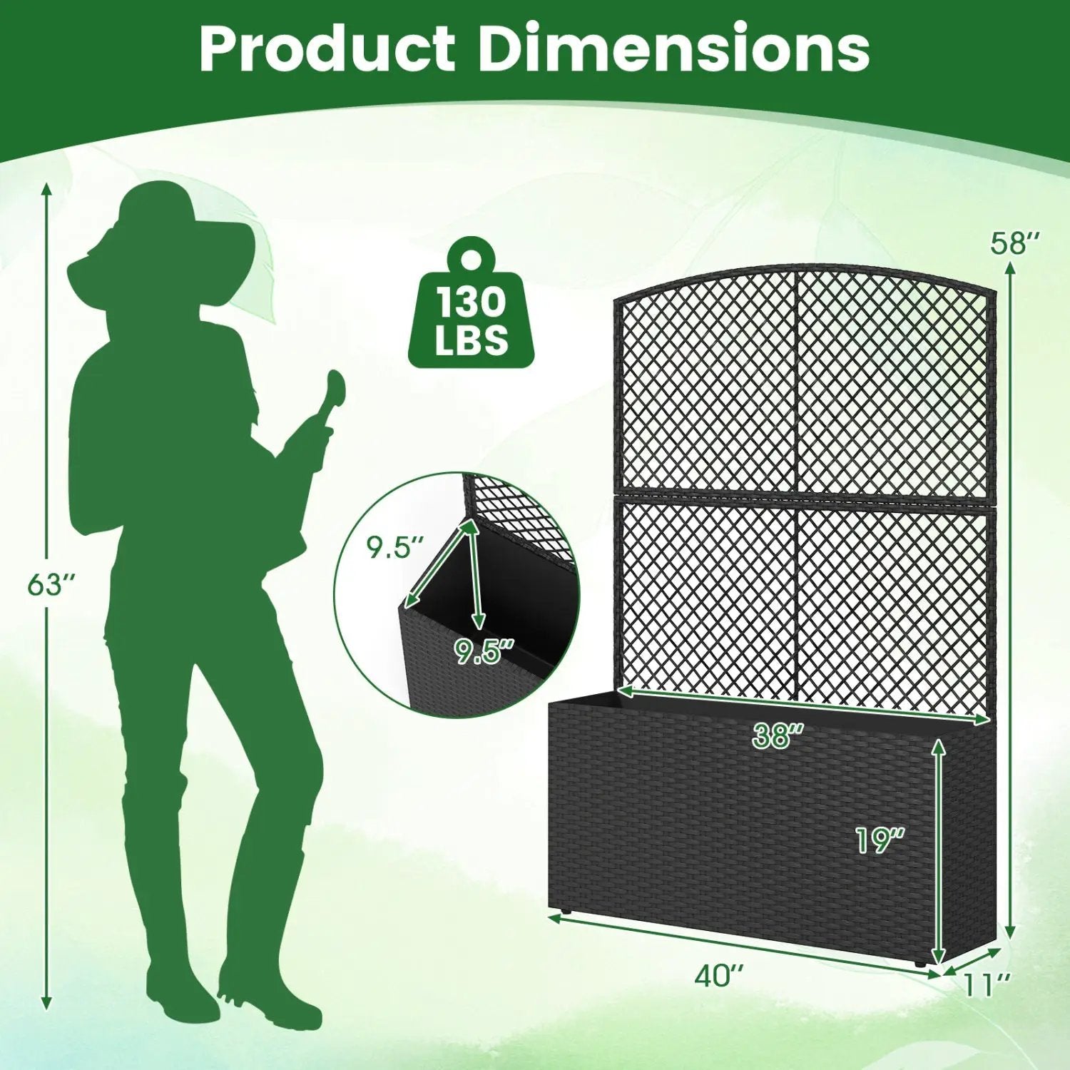 Set of 2 58 Inch Raised Garden Bed with Trellis and Wicker Planter Box by DirectDeals