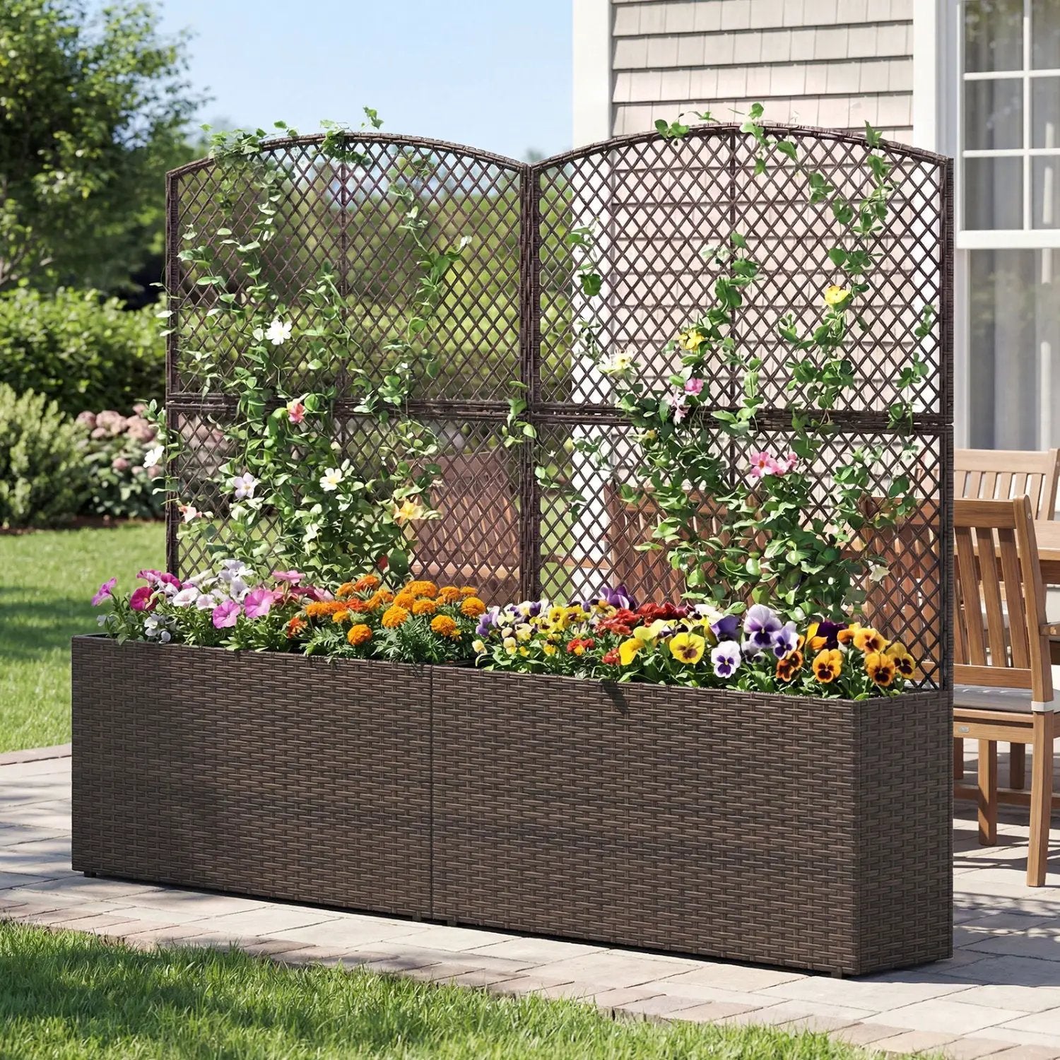 Set of 2 58 Inch Raised Garden Bed with Trellis and Wicker Planter Box by DirectDeals