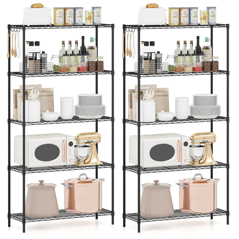 Set of 2 5-Tier Metal Storage Shelving Unit with V-Shaped Wire Rack and 1250 LBS Capacity-Black by DirectDeals