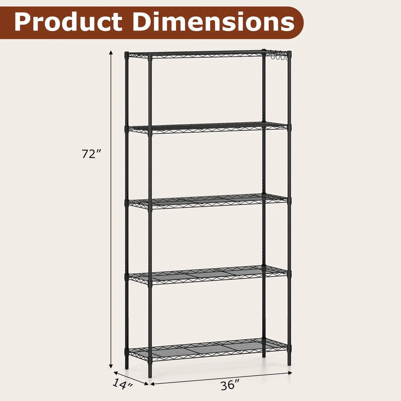 Set of 2 5-Tier Metal Storage Shelving Unit with V-Shaped Wire Rack and 1250 LBS Capacity-Black by DirectDeals