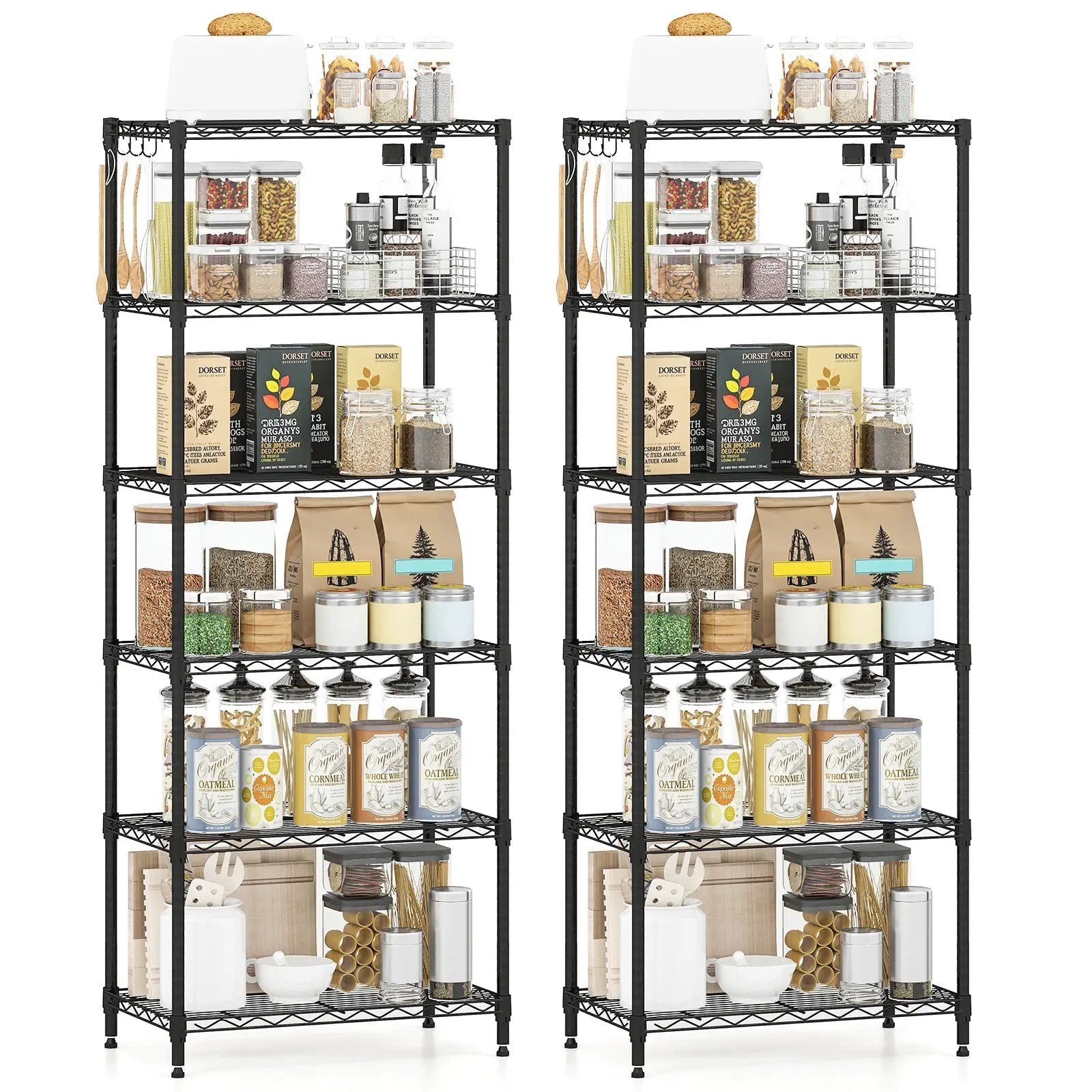 Set of 2 6-Tier Metal Storage Shelving Unit with V-Shaped Wire Rack and 900 LBS Capacity-Black by DirectDeals