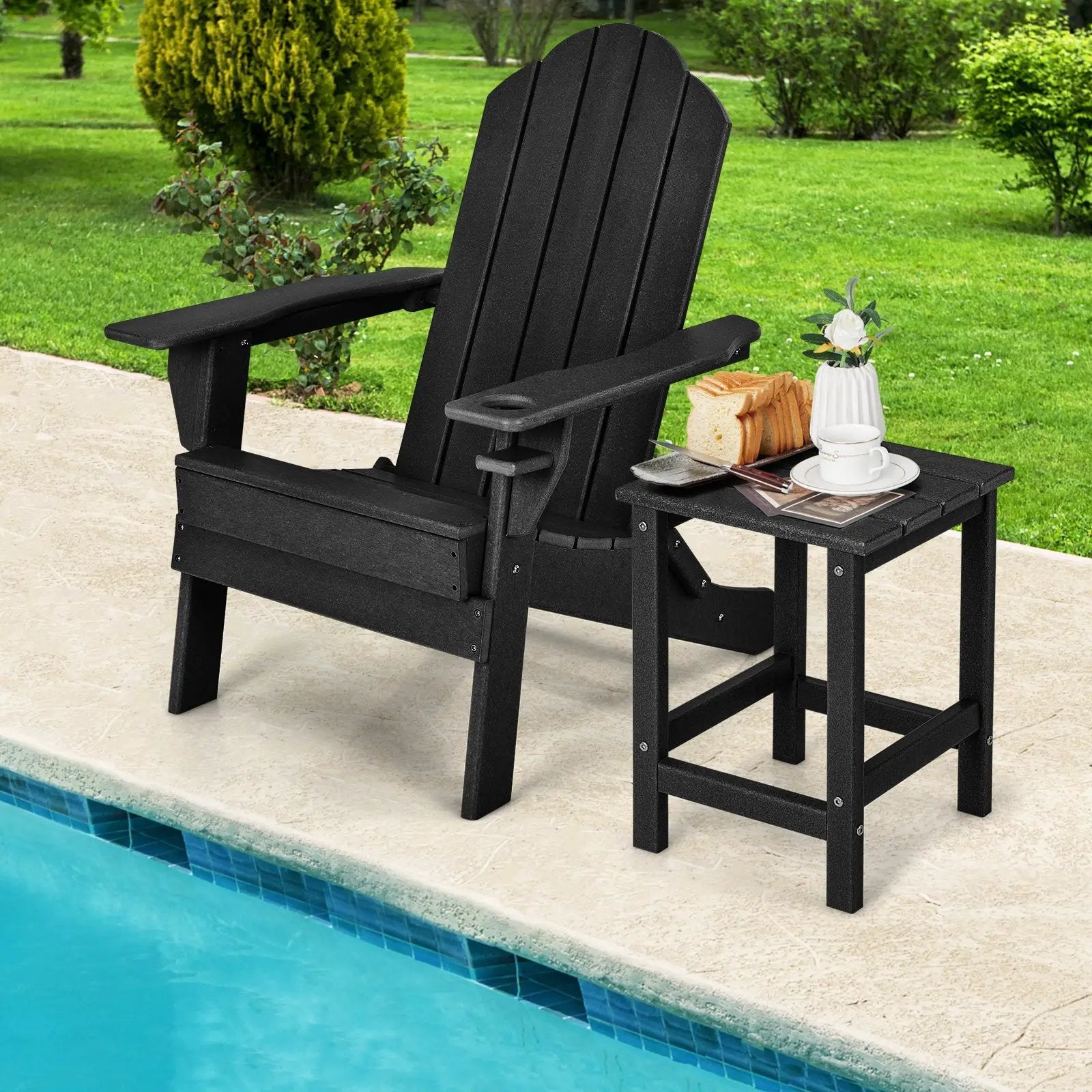 Set of 2 14 Inch Square Weather-Resistant Adirondack Side Table-Black by DirectDeals