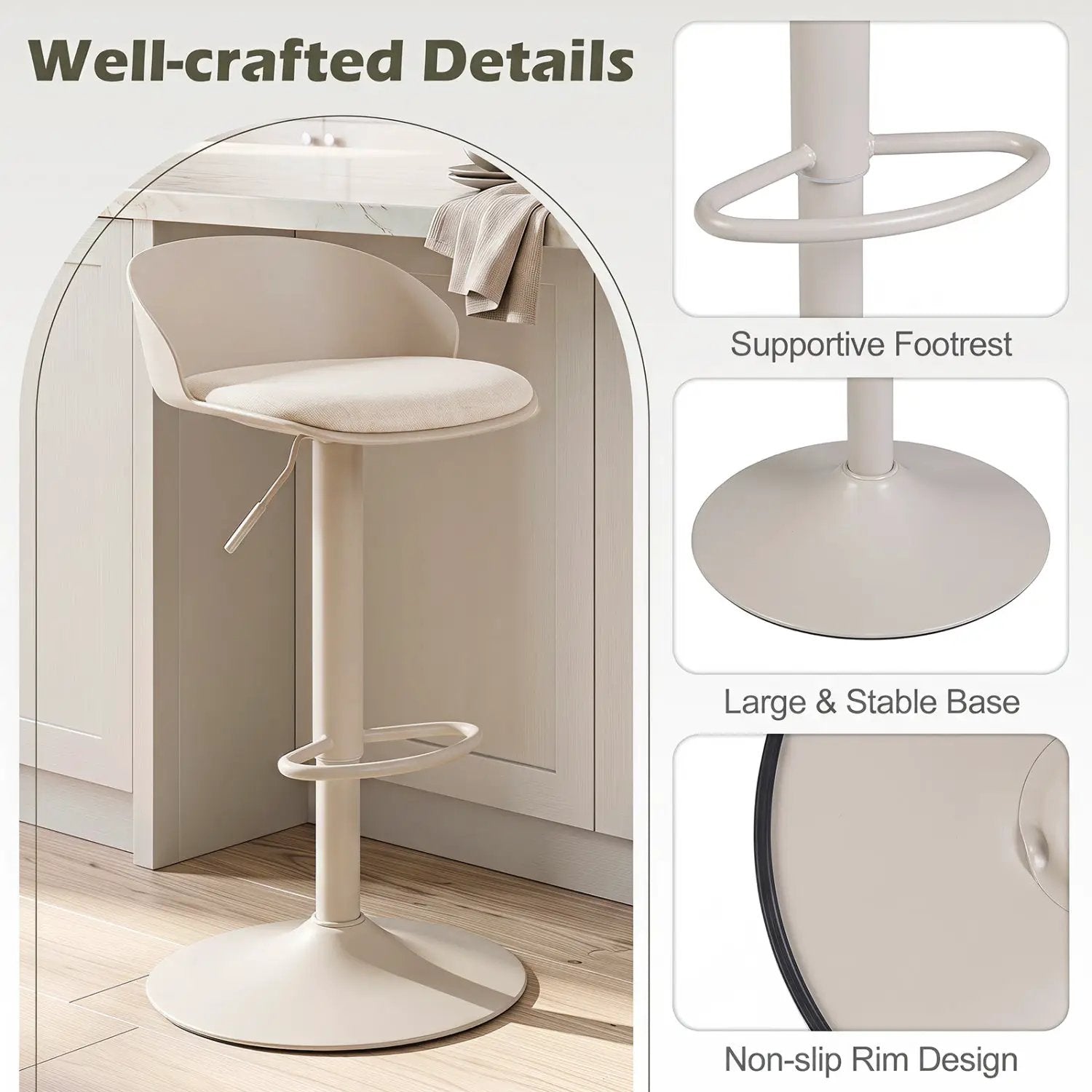 Adjustable Swivel Bar Stools Set of 2 with Back & Footrest by DirectDeals