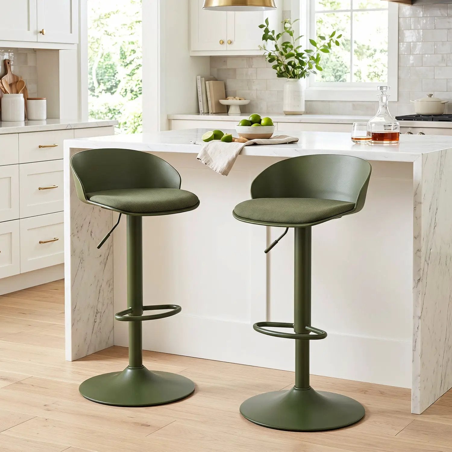 Adjustable Swivel Bar Stools Set of 2 with Back & Footrest by DirectDeals