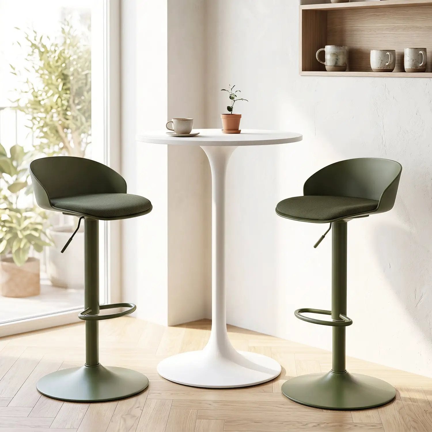 Adjustable Swivel Bar Stools Set of 2 with Back & Footrest by DirectDeals