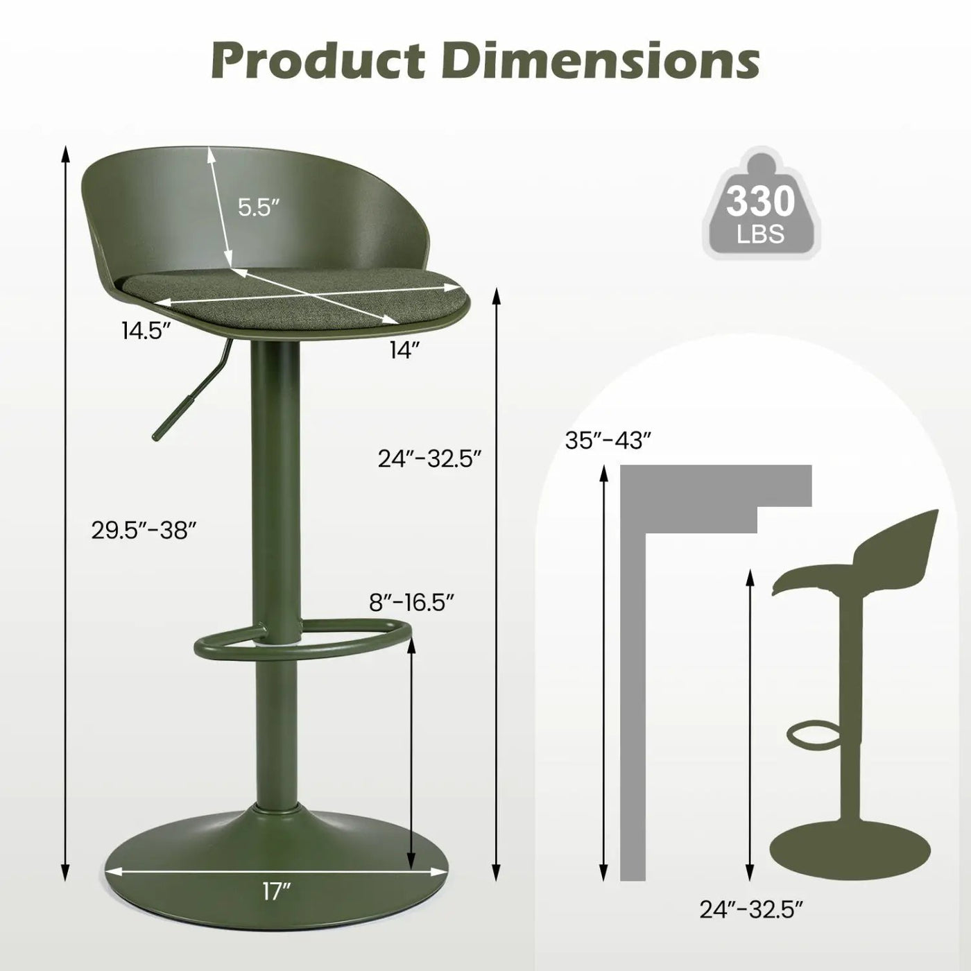 Adjustable Swivel Bar Stools Set of 2 with Back & Footrest by DirectDeals