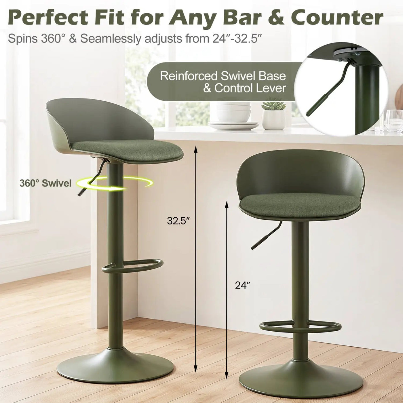 Adjustable Swivel Bar Stools Set of 2 with Back & Footrest by DirectDeals