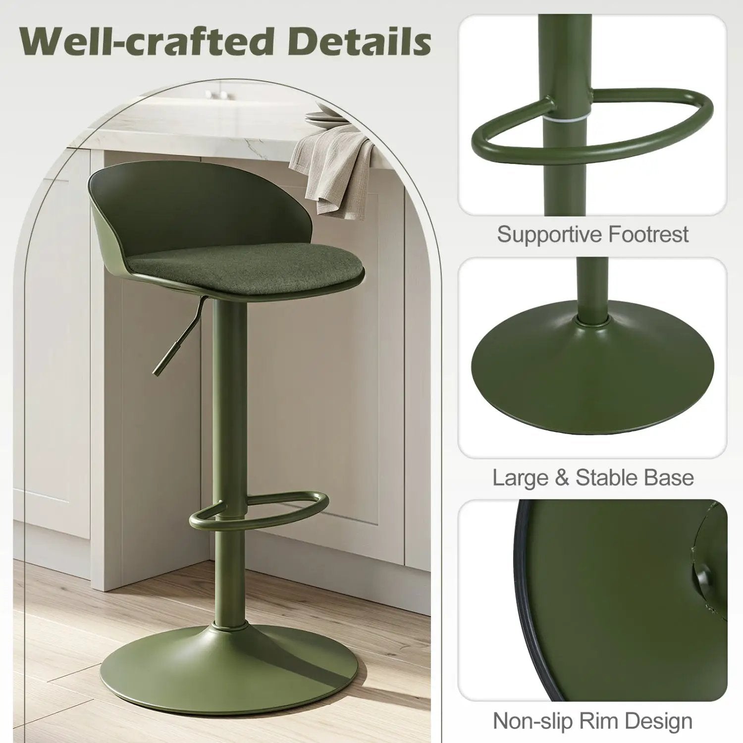 Adjustable Swivel Bar Stools Set of 2 with Back & Footrest by DirectDeals