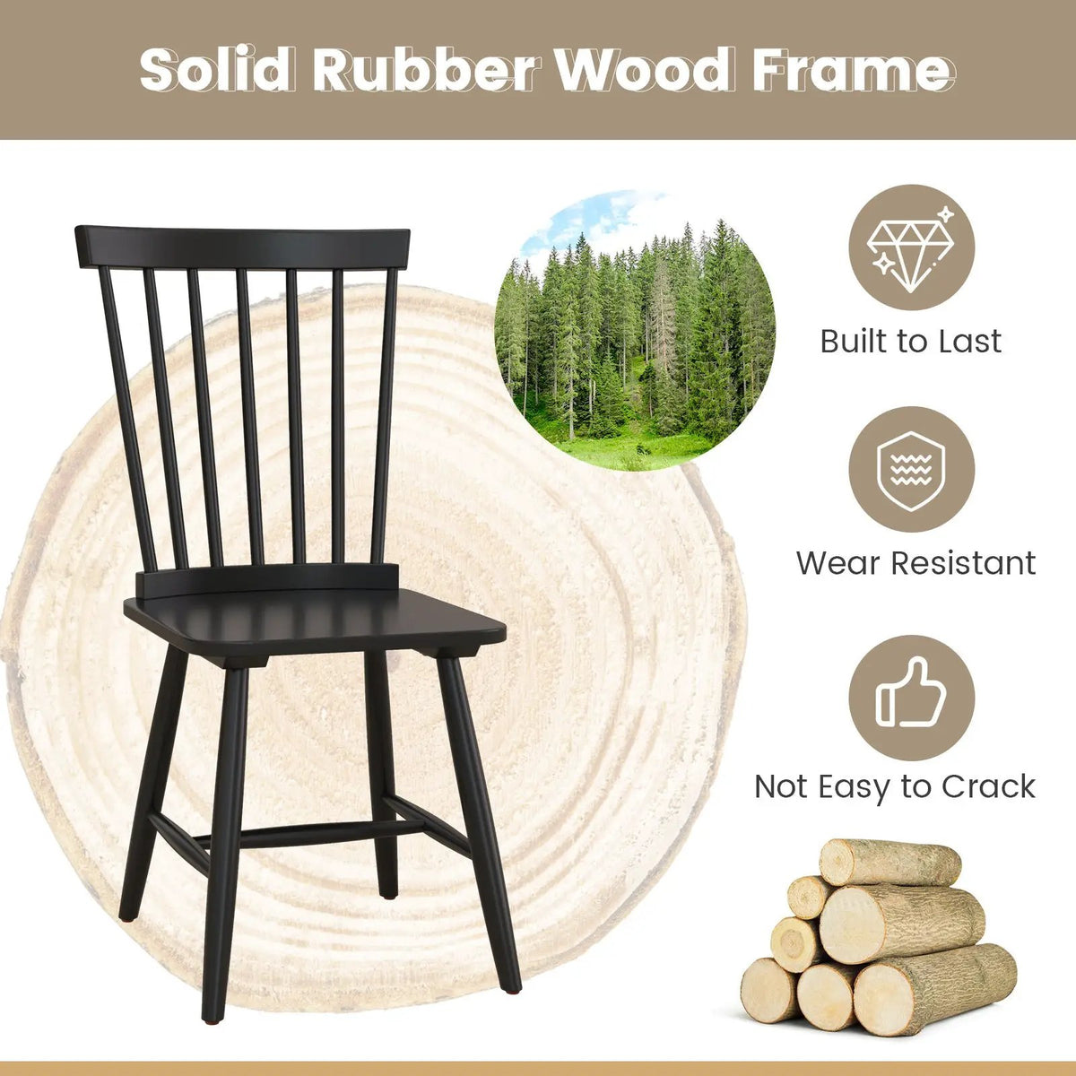 Set of 2 Windsor Dining Chairs with High Spindle Back by DirectDeals