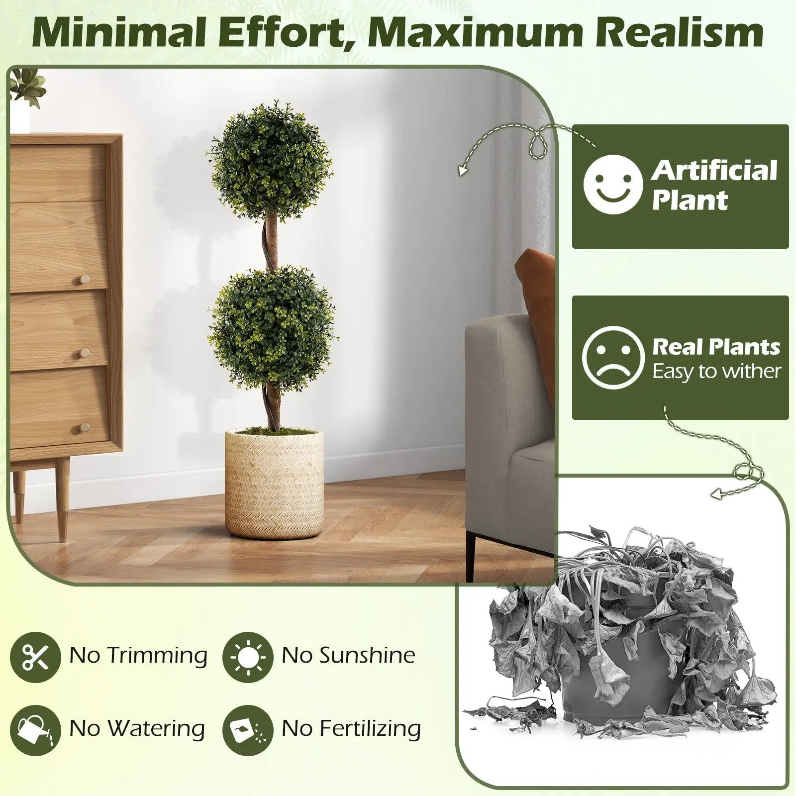Set of 2 Artificial Double Topiary Ball Trees by DirectDeals