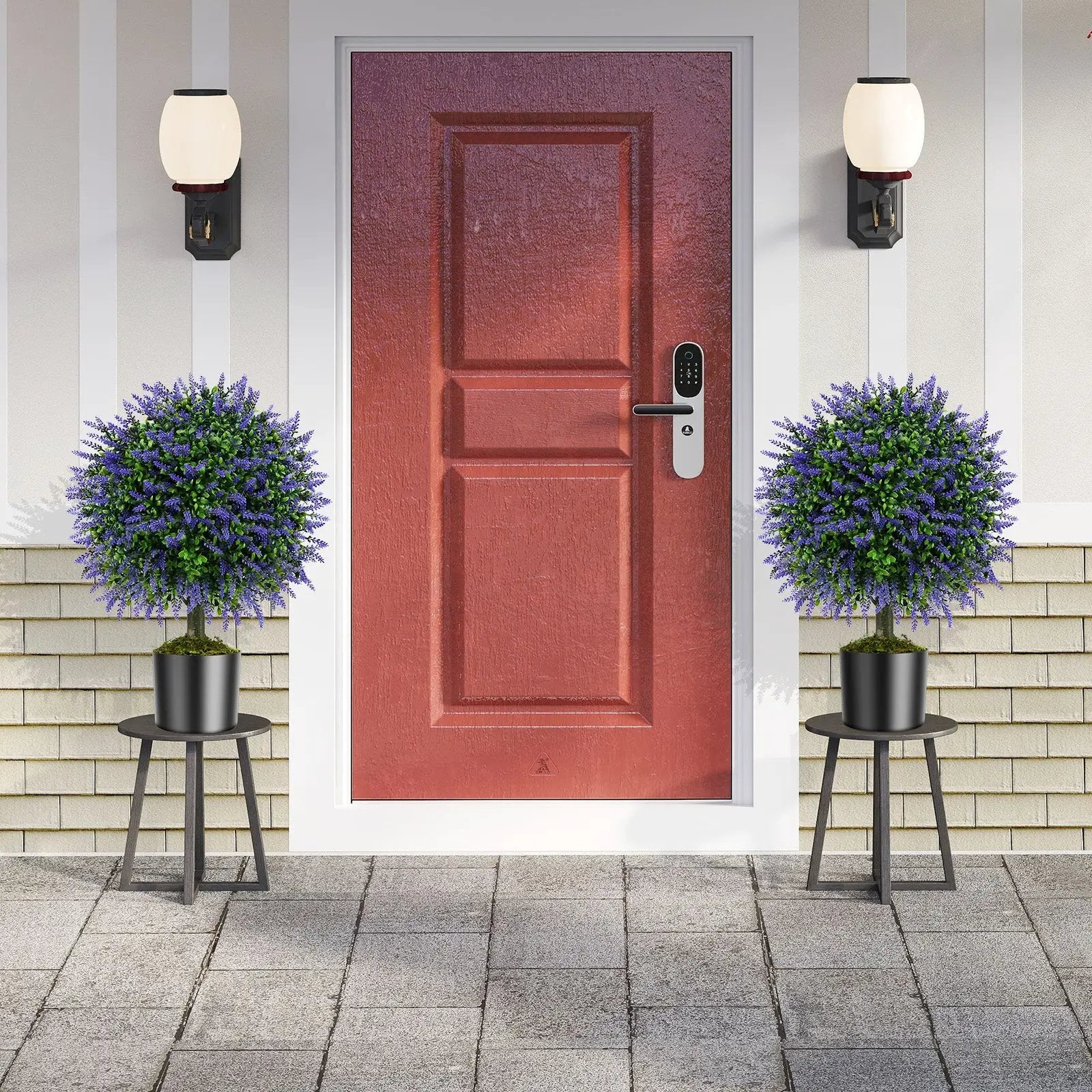 23 Inch Set of 2 Artificial Lavender Topiary Ball Trees with Cement-Filled Pot-Purple by DirectDeals