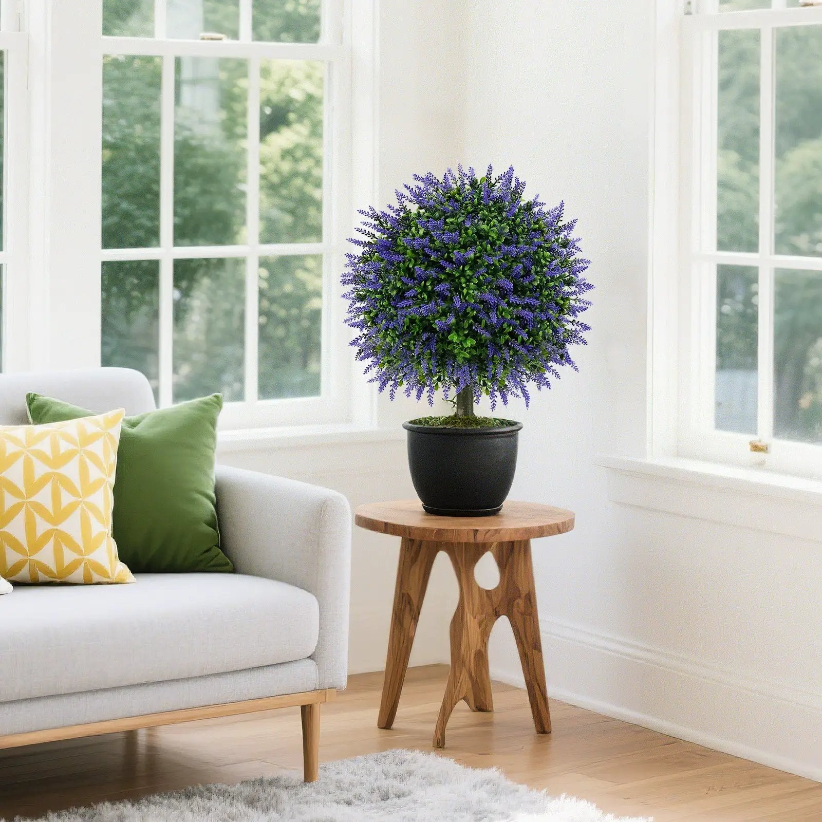 23 Inch Set of 2 Artificial Lavender Topiary Ball Trees with Cement-Filled Pot-Purple by DirectDeals