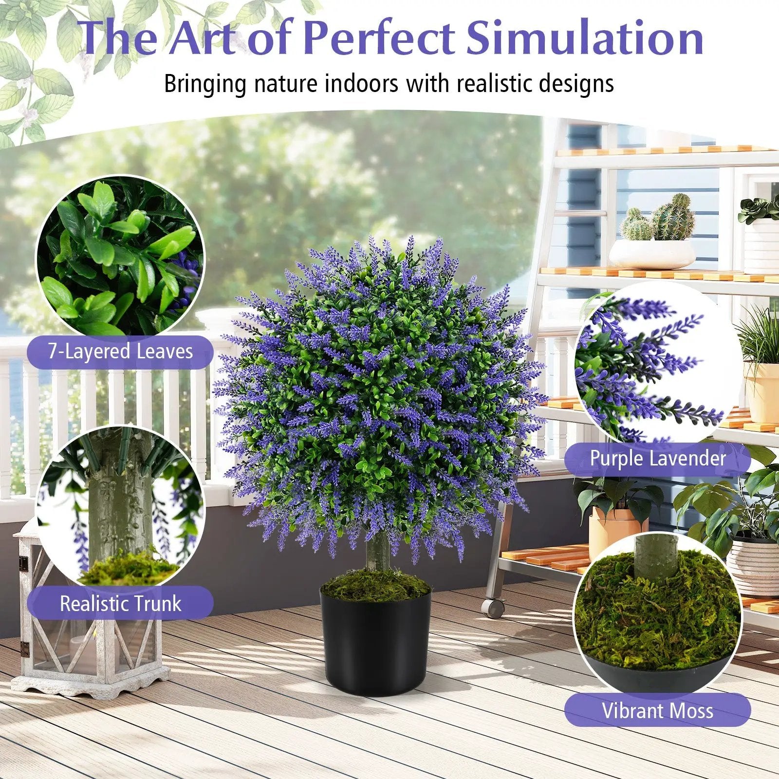 23 Inch Set of 2 Artificial Lavender Topiary Ball Trees with Cement-Filled Pot-Purple by DirectDeals