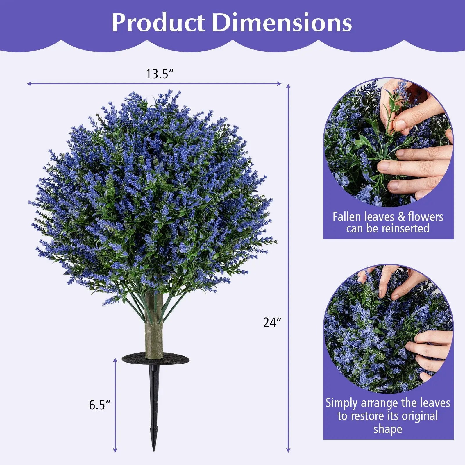 Set of 2 Artificial Lavender Topiary Ball Trees with Ground Spikes by DirectDeals
