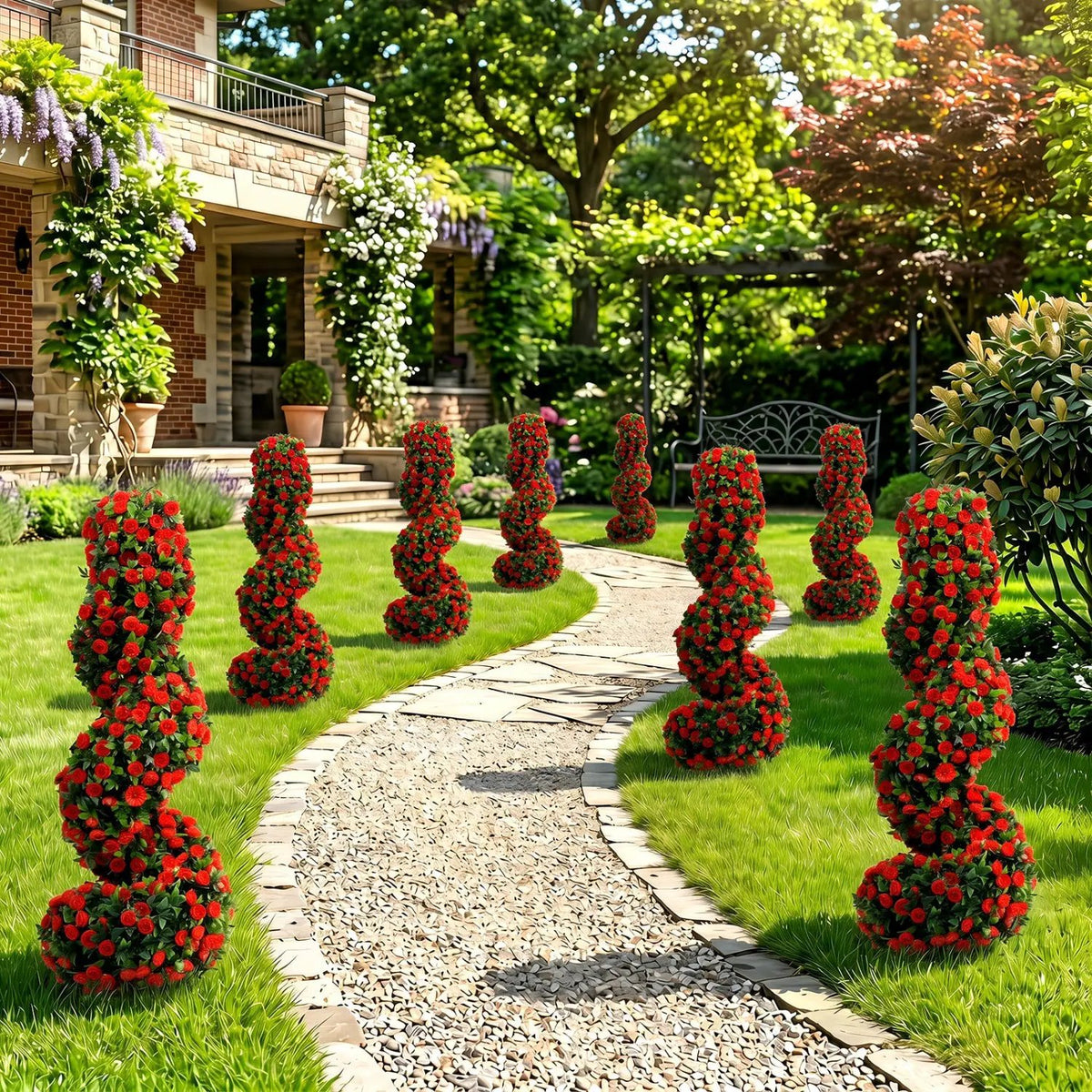 Artificial Spiral Topiary Trees 36" with Ground Spikes Set of 2