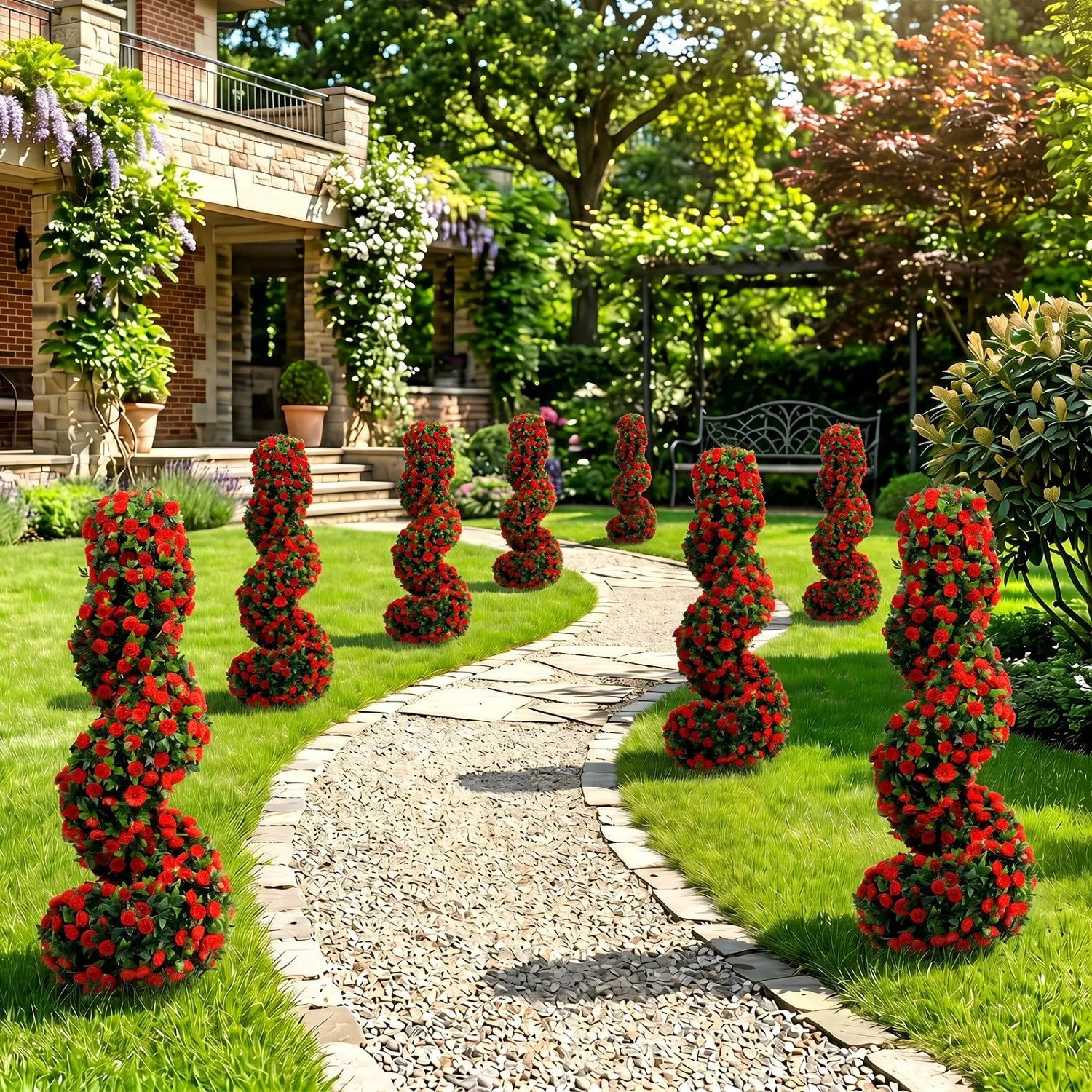 Artificial Spiral Topiary Trees 36" with Ground Spikes Set of 2 by DirectDeals