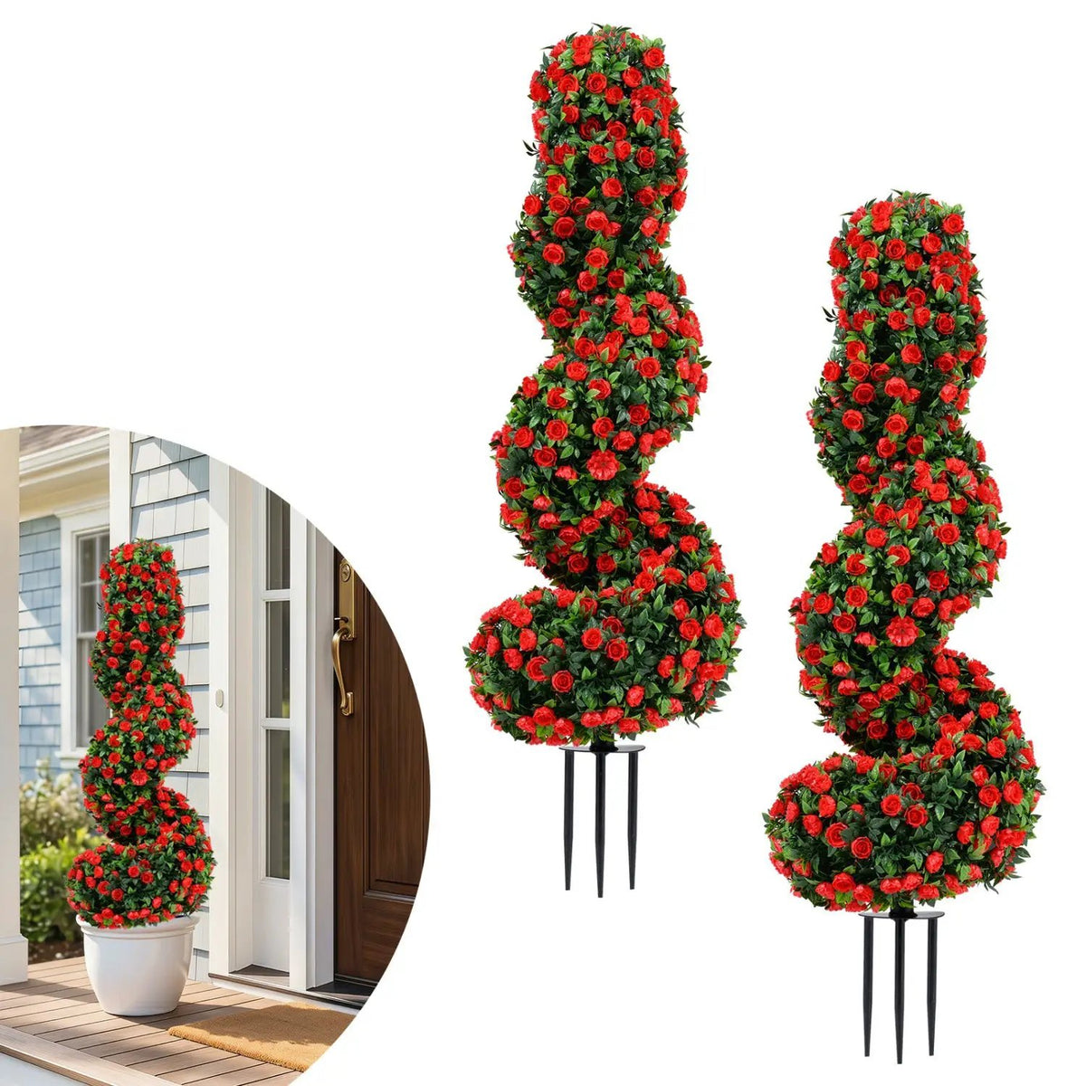 Artificial Spiral Topiary Trees 36" with Ground Spikes Set of 2, photo 4 of 16