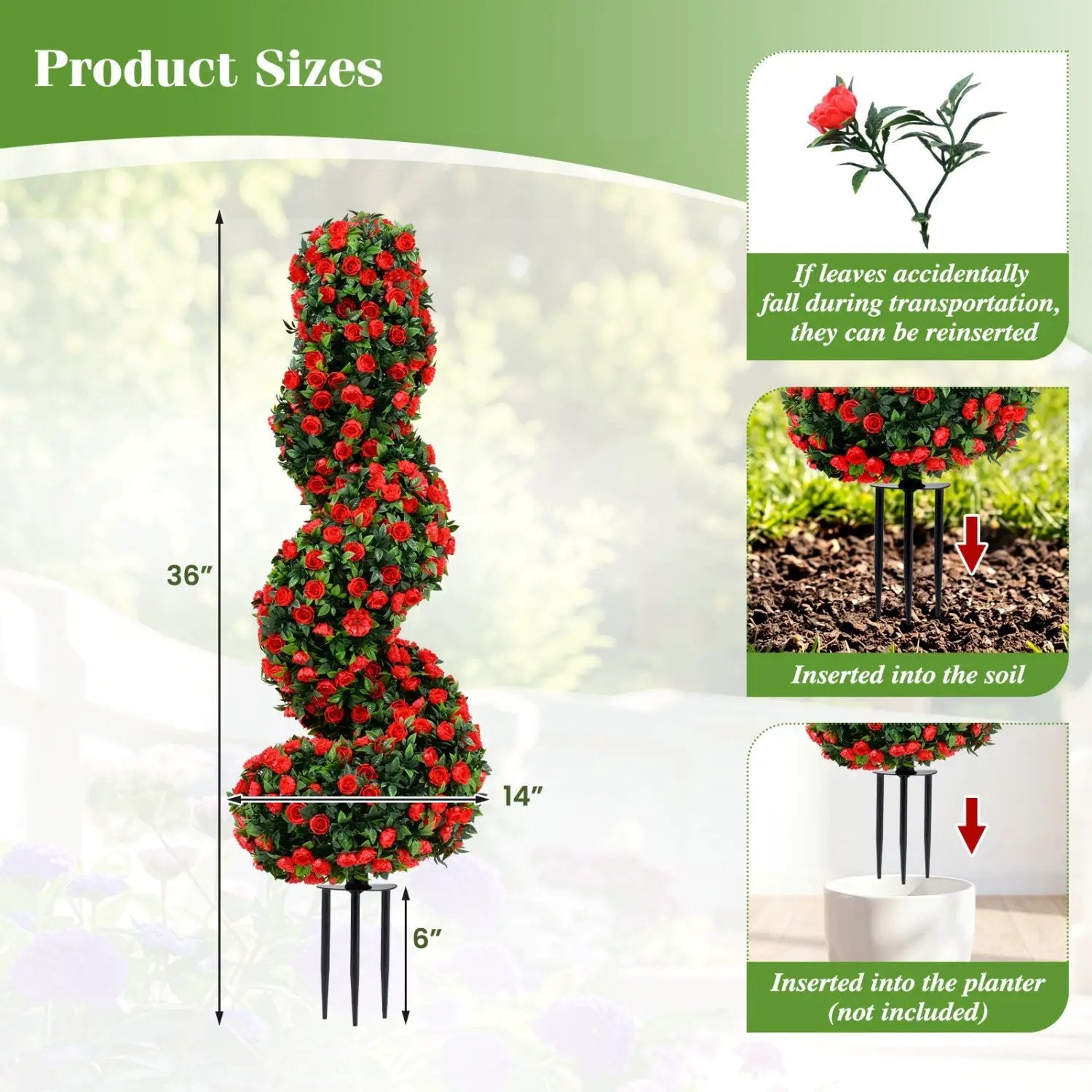 Artificial Spiral Topiary Trees 36" with Ground Spikes Set of 2 by DirectDeals