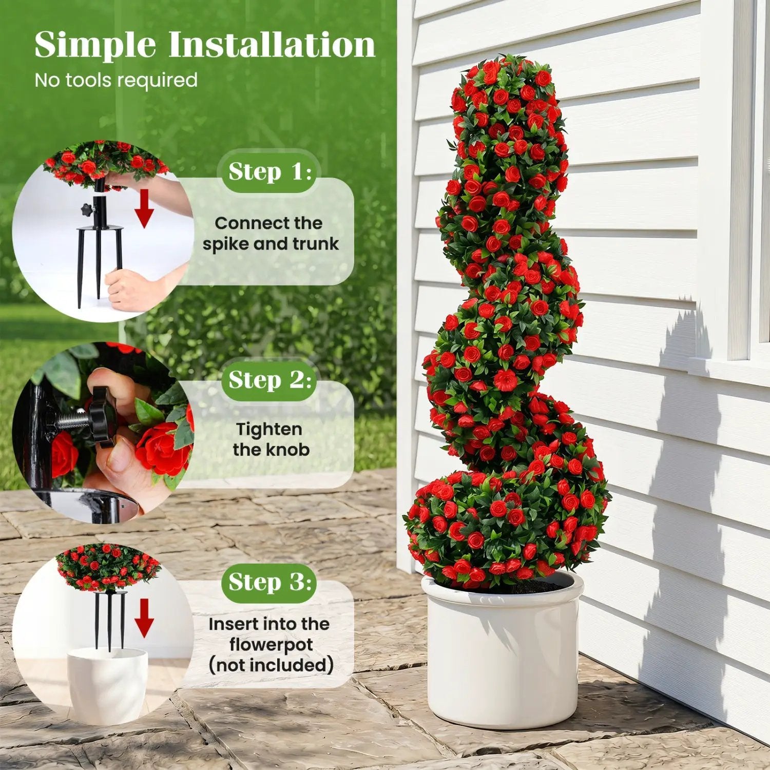 Artificial Spiral Topiary Trees 36" with Ground Spikes Set of 2 by DirectDeals
