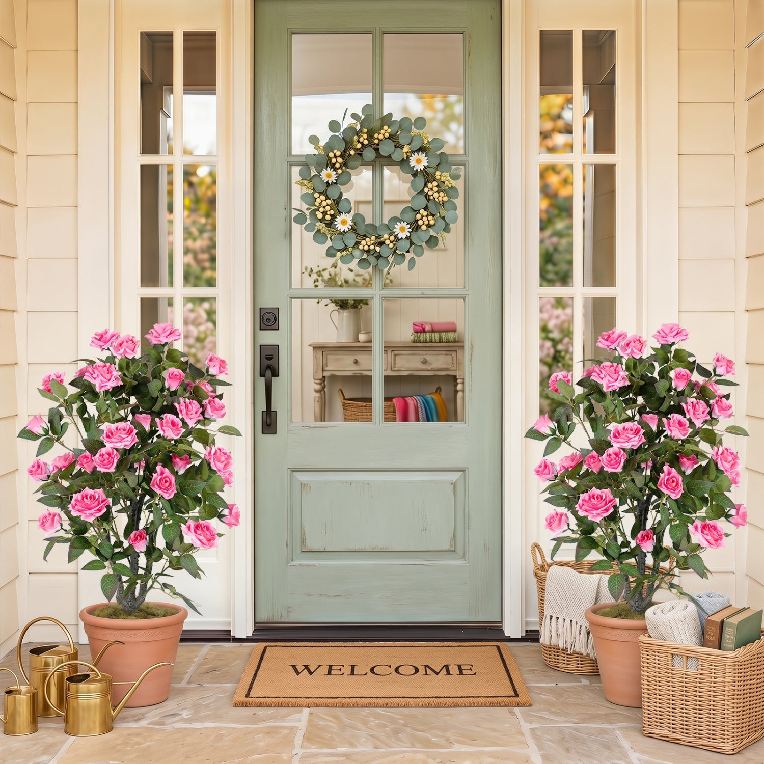 Artificial Rose Tree with Blooming Flowers - Set of 2 by DirectDeals